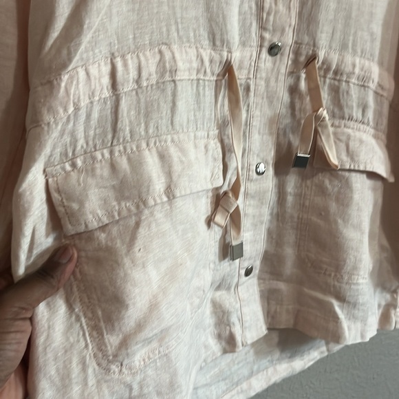 RACHEL ROY Size L 100% linen Pink Hooded Jacket Snap Button Down - Picture 4 of 10